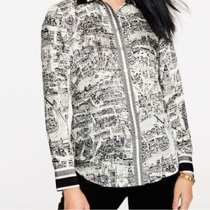 Talbots London Map Button Front Shirt